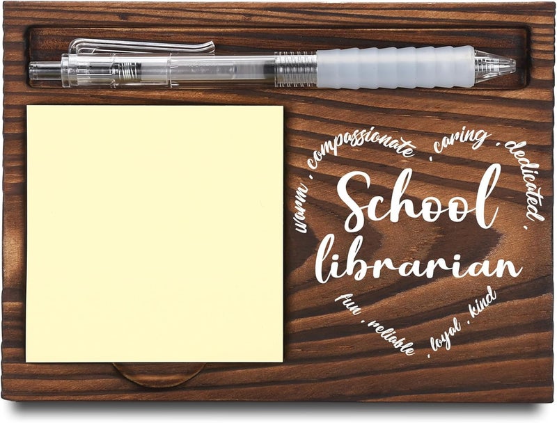 FTONENI School Librarian Gifts, School Librarian Appreciation Gifts, Thank You Librarian Gifts, Sticky Note Holder, Post-it Note Dispenser for Desk, Wooden Post-it Note & Pen Holder 6.5" x 4.7" - FTA111 - Image 1